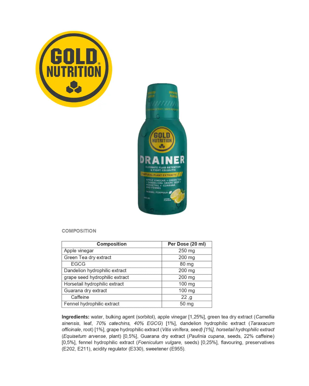 DRAINER 2.0 - Naturliga ingredienser, för att minska vätska i kroppen GoldNutrition.se