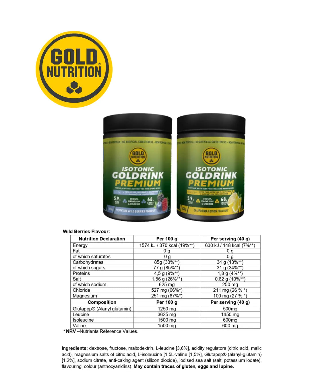 GOLD DRINK PREMIUM 600G - Utmärkt vätskeersättning för långvarig träning GoldNutrition.se