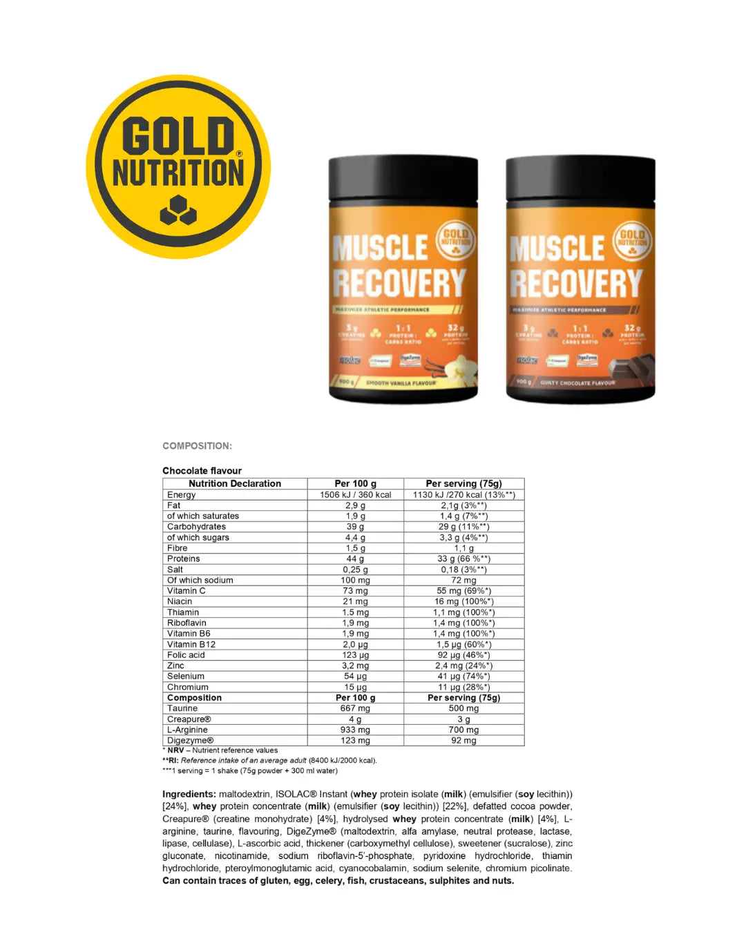 MUSCLE RECOVERY 900G GoldNutrition.se