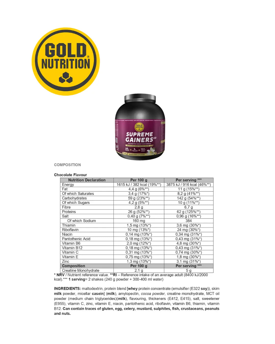 SUPREME GAINERS 2.9KG GoldNutrition.se