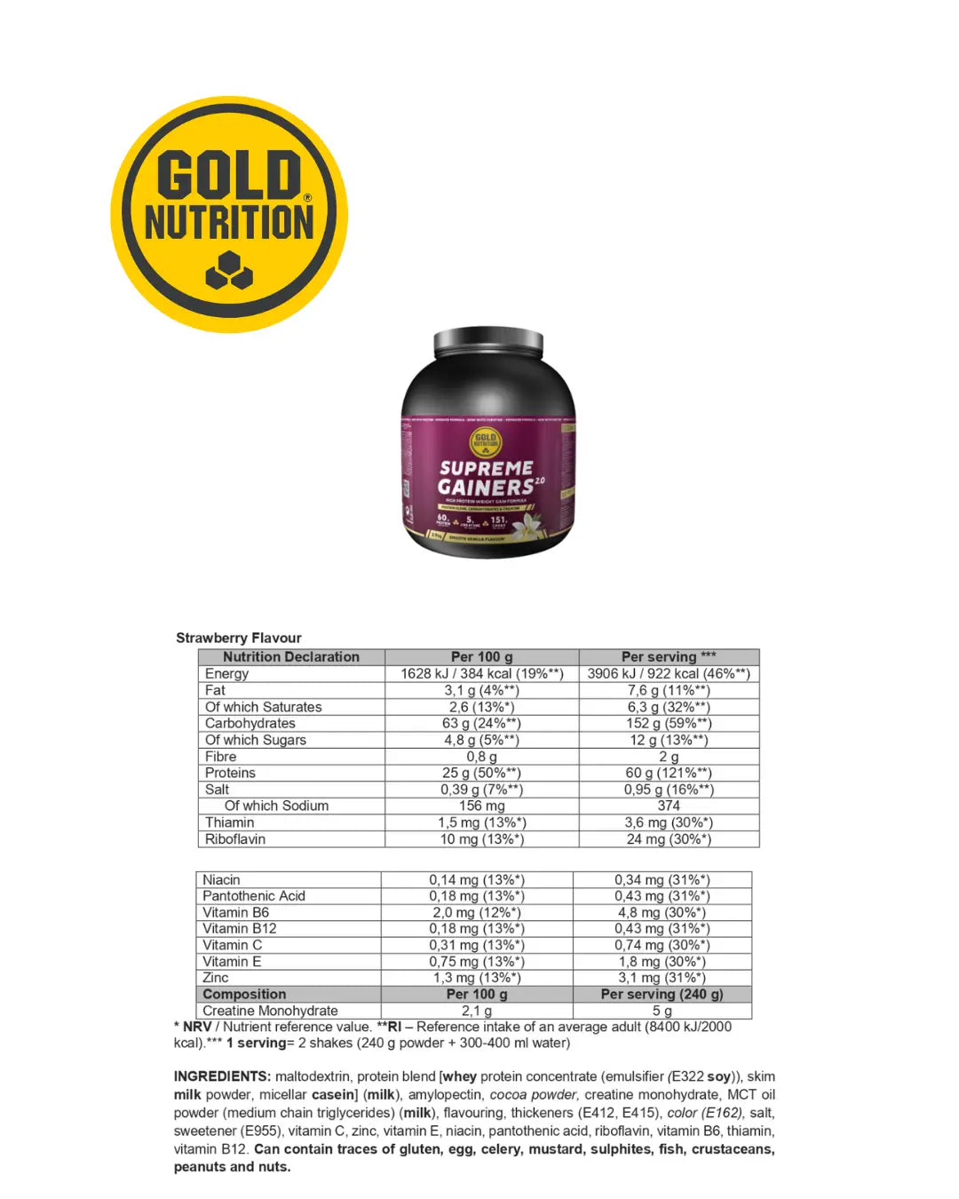 SUPREME GAINERS 2.9KG GoldNutrition.se