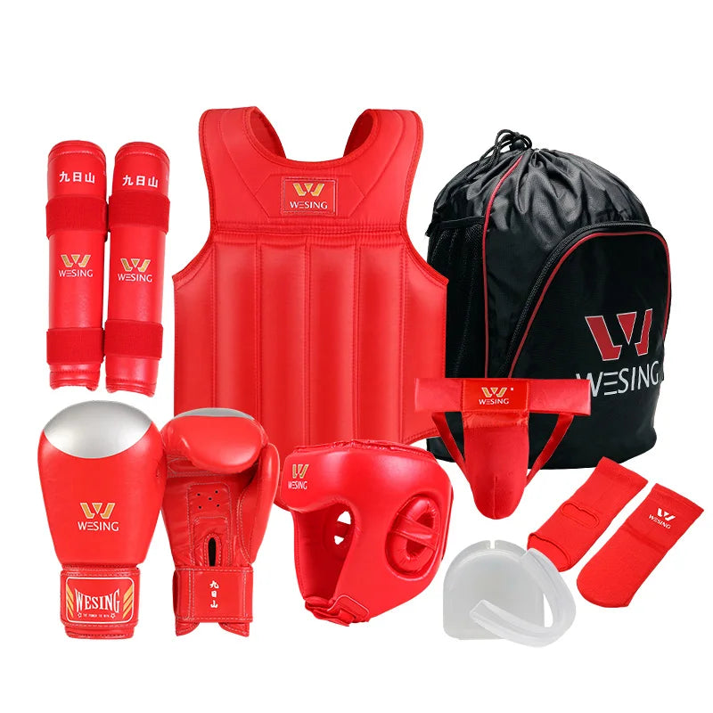 Wesing 8 Pieces Set Martial Arts Gear Boxing Gloves, Helmet, Shin Guards Wushu Sanda Protectors Competition Equipments EO TRÄNING & PERFORMANCE BUTIKEN