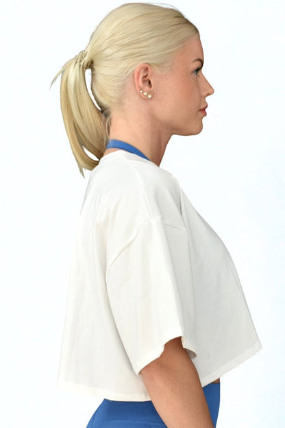 Dam vid T-shirt oversize | Croppad tränings-T-shirts med kort ärm - TRÄNING & PERFORMANCE BUTIKEN