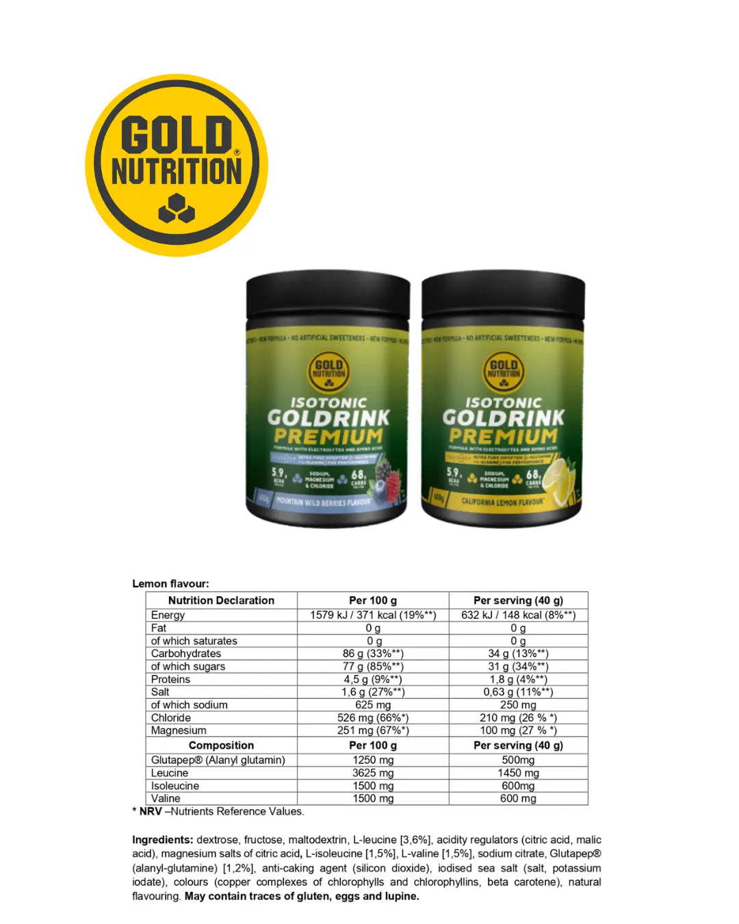 GOLD DRINK PREMIUM 600G - Utmärkt vätskeersättning för långvarig träning - TRÄNING & PERFORMANCE BUTIKEN