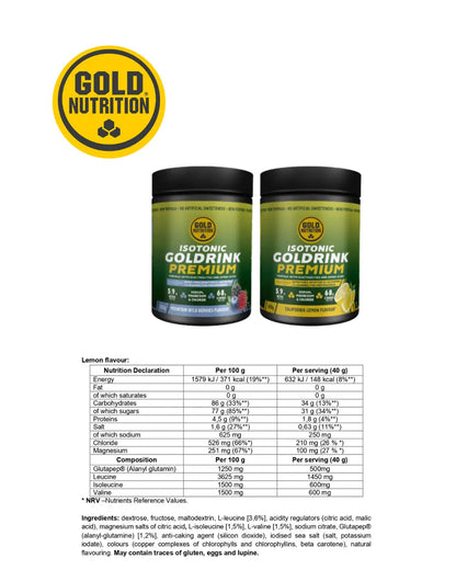 GOLD DRINK PREMIUM 600G - Utmärkt vätskeersättning för långvarig träning - TRÄNING & PERFORMANCE BUTIKEN