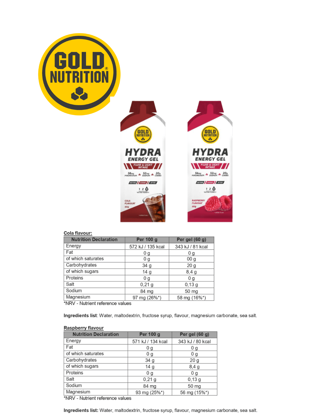 HYDRA GEL GoldNutrition® – Flytande energi som är lätt att smälta 16 - pack - TRÄNING & PERFORMANCE BUTIKEN