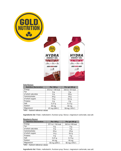 HYDRA GEL GoldNutrition® – Flytande energi som är lätt att smälta 16 - pack - TRÄNING & PERFORMANCE BUTIKEN
