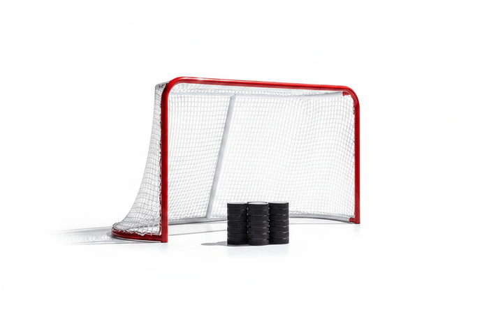 Köp ett fullstort hockeymål & få 10-pack träningspuckar för endast 100 kr