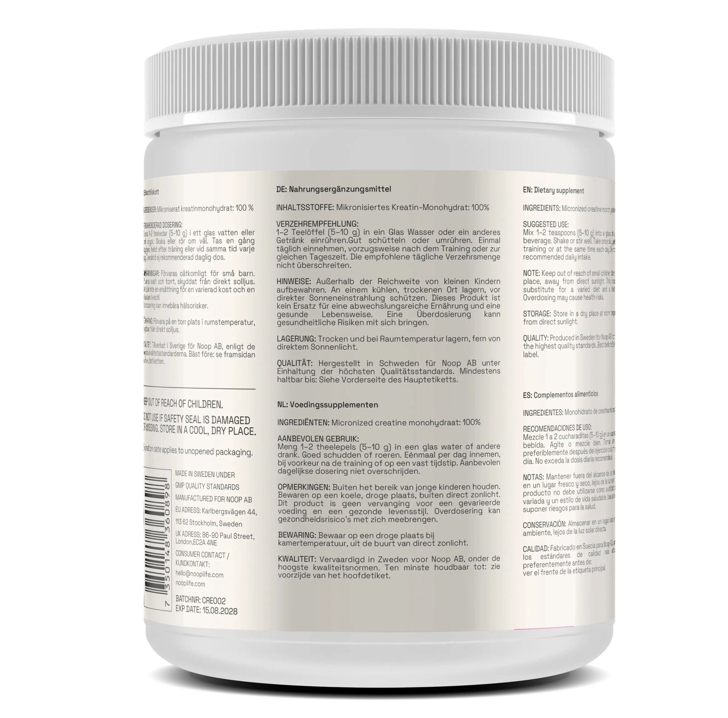 Kreatin Monohydrat 300g Noop - TRÄNING & PERFORMANCE BUTIKEN