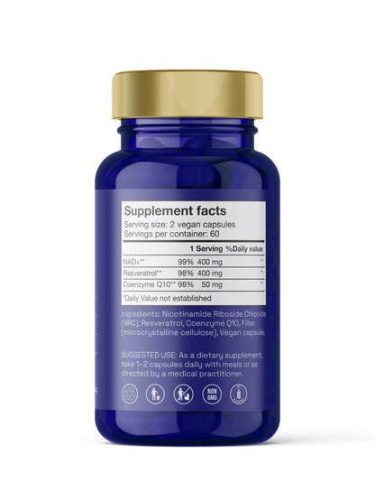NAD+ Komplex Med Resveratrol & CoQ10 Noop - TRÄNING & PERFORMANCE BUTIKEN