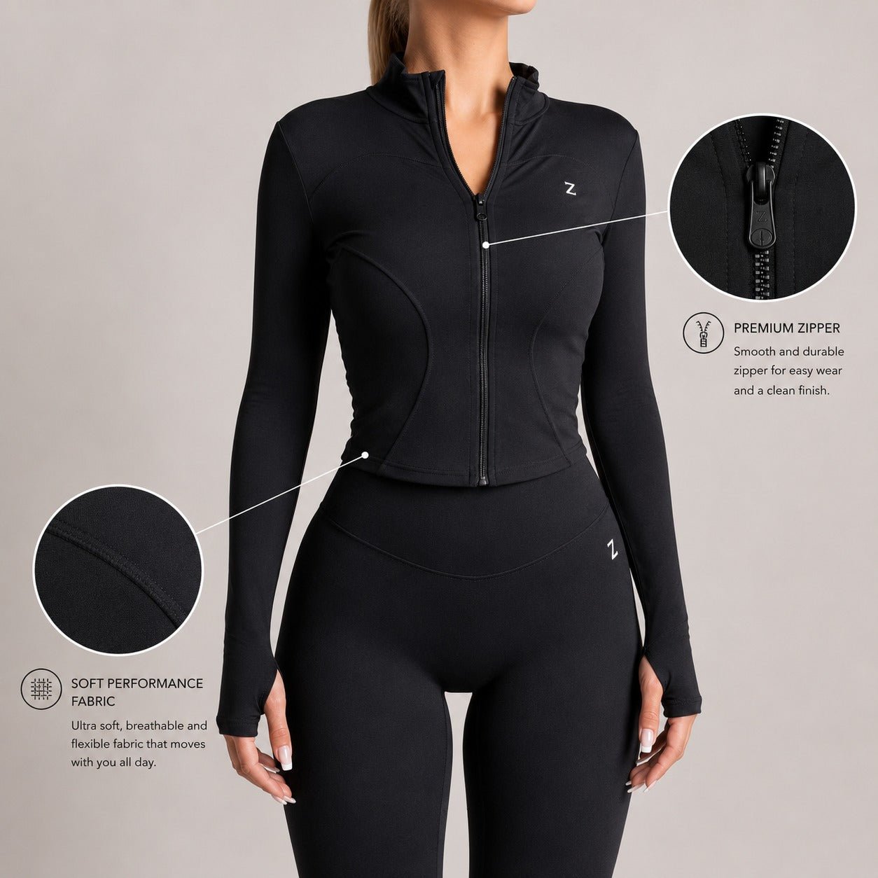NOIR Zip Jacket Black - TRÄNING & PERFORMANCE BUTIKEN
